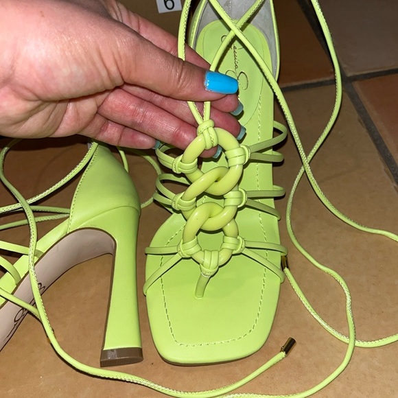 Jessica Simpson Achaia Daquiri Green Italia Nappa Lace Up Crisscross Heels NEW - Picture 4 of 14
